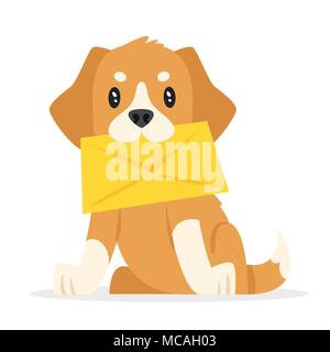 Vector cartoon style illustration of postal dog puppy. Icon for web. Isolated on white background. Stock Vector