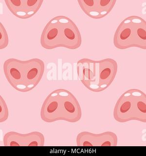 Vector cartoon style seamless pattern with cute pigs noses on pink background. Stock Vector