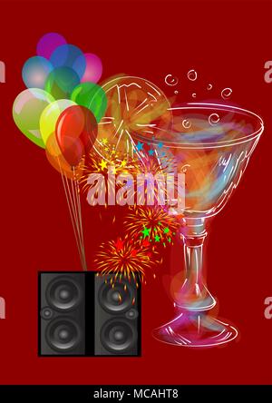 musical party backgroundwith speakers and balloons Stock Vector