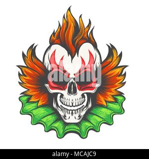 Colorful Evil clown skull isolated on white background. Vector illustration. Stock Vector