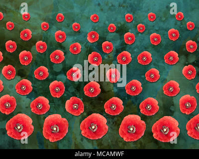 Patterned Poppies Collage on Textured Background Stock Photo