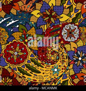 Hand drawn colorful aztec pattern with artistic pattern. Seamless pattern can be used for wallpaper, pattern fills, web page background, surface textures. Bright colors. Stock Vector