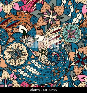 Hand drawn colorful aztec pattern with artistic pattern. Seamless pattern can be used for wallpaper, pattern fills, web page background, surface textures. Bright colors. Stock Vector