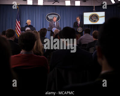 Acting Assistant Secretary of State Anita E. Friedt, Under Secretary of Defense for Policy John C. Rood and Acting Under Secretary for Nuclear Security and National Nuclear Security Administration Administrator Steve Erhart conduct a question and answer session on the 2018 Nuclear Posture Review, Feb. 2, 2018.  (DoD photo by Navy Mass Communication Specialist 1st Class Kathryn E. Holm) Stock Photo