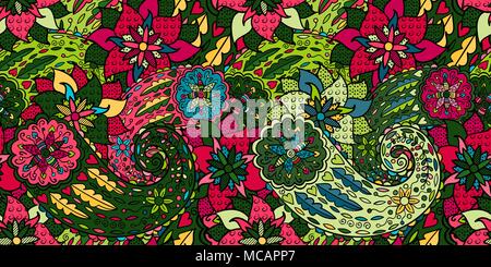 Hand drawn colorful aztec pattern with artistic pattern. Seamless pattern can be used for wallpaper, pattern fills, web page background, surface textures. Bright colors. Stock Vector