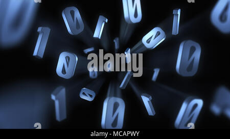 3D Digital Concept Showing Binary Numbers Exploding Out Towards the Camera With Motion Blur Trails Stock Photo