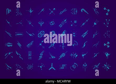 Set futuristic blue hi-tech ui elements Stock Vector