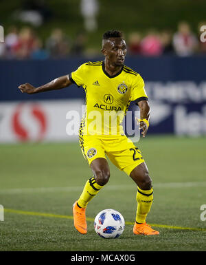 Annapolis, MD, USA. 14th Apr, 2018. Columbus Crew SC Defender #25 Harrison Afful during a MLS soccer match between the D.C. United and the Columbus Crew SC at Navy Marine Corp Memorial Stadium in Annapolis, MD. Justin Cooper/CSM/Alamy Live News Stock Photo