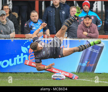 Catalans Dragons' Tom Makinson goes down injured during the Betfred ...