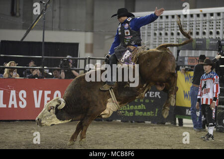 Tacoma, Washington, USA. 14th Apr, 2018. Professional bull riders in action at the PBR-Tacoma Invitational at the Tacoma Dome in Tacoma, WA. Credit: Jeff Halstead/ZUMA Wire/Alamy Live News Stock Photo