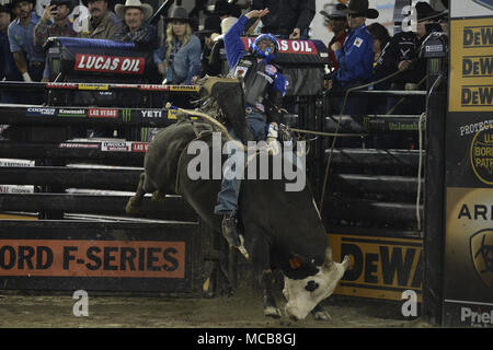 Tacoma, Washington, USA. 14th Apr, 2018. Professional bull riders in action at the PBR-Tacoma Invitational at the Tacoma Dome in Tacoma, WA. Credit: Jeff Halstead/ZUMA Wire/Alamy Live News Stock Photo