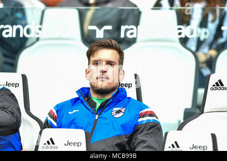 Turin, Italy. 15th Apr, 2018. Sampdorian player during the Serie A football match between Juventus FC vs UC Sampdoria at Allianz Stadium  on 15 April 2018 in Turin, Italy. Credit: Antonio Polia/Alamy Live News Stock Photo