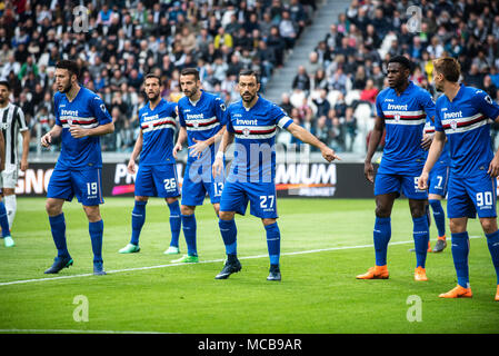 Turin, Italy. 15th Apr, 2018. during the serie A match Juventus FC vs Sampdoria. Juventus won 3-0 at Allianz Stadium in Turin, 15th april 2018, Italy Credit: Alberto Gandolfo/Alamy Live News Stock Photo