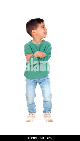 Happy gipsy child dancing isolated on a white bacground Stock Photo