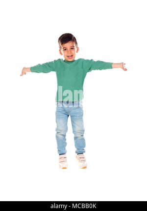 Happy gipsy child dancing isolated on a white bacground Stock Photo