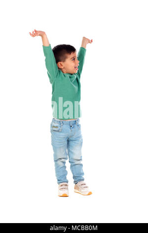 Happy gipsy child dancing isolated on a white bacground Stock Photo