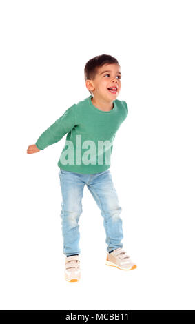 Happy gipsy child dancing isolated on a white bacground Stock Photo