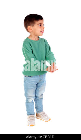 Happy gipsy child dancing isolated on a white bacground Stock Photo