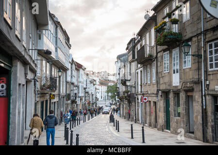 Rua de San Pedro in Santiago de Compostela, Spain with people on the street on a evening Stock Photo