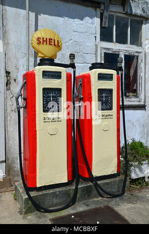 Old petrol pumps at St Mawes, Cornwall, UK Stock Photo