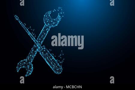 Abstract Tuning Tools and configuration symbols for lines and triangles, point connecting network on blue background. Illustration vector Stock Vector