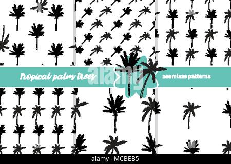 Hand-drawn seamless pattern with palm trees, isolated on white background Stock Vector