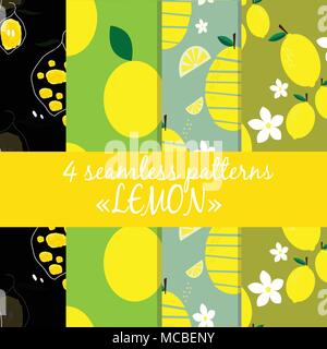 Seamless patterns collection with lemons Stock Vector
