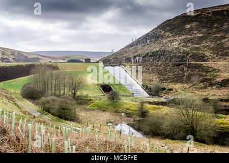 The spillway flowing from Blakeley reservoir to Butterley Reservoir, Marsden, West Yorkshire, England, UK. Stock Photo