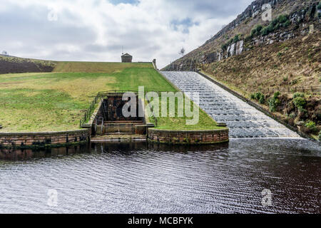 The spillway flowing from Blakeley reservoir to Butterley Reservoir, Marsden, West Yorkshire, England, UK. Stock Photo