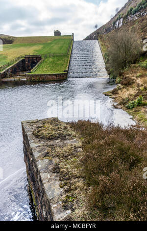 The spillway flowing from Blakeley reservoir to Butterley Reservoir, Marsden, West Yorkshire, England, UK. Stock Photo