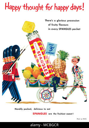 1953 British advertisement for Spangles sweets Stock Photo ...