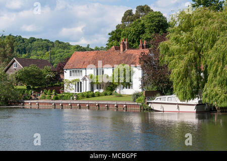 Riverside house on River Thames at Hambledon Lock, Hambleden, Buckinghamshire, England, United Kingdom Stock Photo