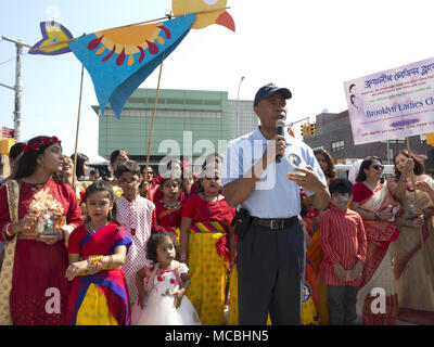 Brooklyn Borough President Eric Adams addresses community at Bengali New Year Festival and Parade in the 'Little Bangladesh' section of Kensington in  Stock Photo
