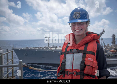 PHILIPPINE SEA (March 29, 2018) Seaman Recruit Taylor Heath poses for the 'Faces of the Force' photo series aboard the amphibious assault ship USS Bonhomme Richard (LHD 6). Bonhomme Richard is operating in the Indo-Pacific region to enhance interoperability with partners and serve as a ready-response force for any type of contingency. Stock Photo