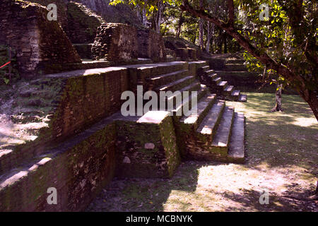 The main courtyard at the ancient Mayan site of Cahal Pech in western Belize. Stock Photo