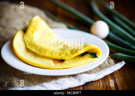 omelette from chicken eggs with green onion Stock Photo