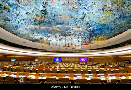 Human Rights and Alliance of Civilization Chamber with ceiling sculpture by Miquel Barceló, Palais des Nations, United Nations, Geneva, Switzerland Stock Photo