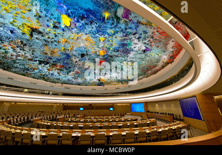 Human Rights and Alliance of Civilization Chamber with ceiling sculpture by Miquel Barceló, Palais des Nations, United Nations, Geneva, Switzerland Stock Photo