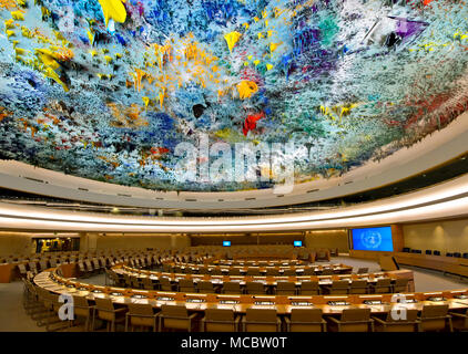 Human Rights and Alliance of Civilization Chamber with ceiling sculpture by Miquel Barceló, Palais des Nations, United Nations, Geneva, Switzerland Stock Photo