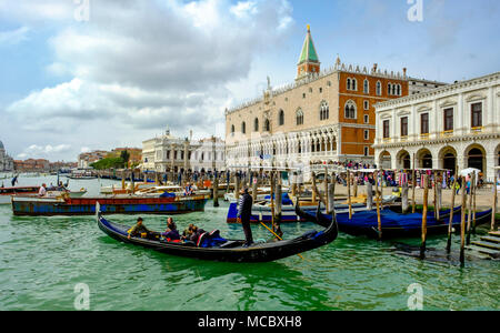 Gondolas on the Grand Canal near St. Mark's Square (Piazza San Marco) in Venice, Italy Stock Photo