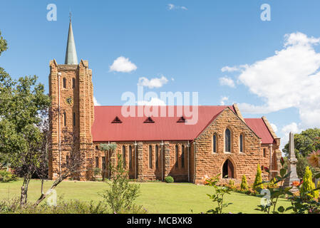 FOURIESBURG, SOUTH AFRICA - MARCH 12, 2018: The historic sandstone Dutch Reformed Church in Fouriesburg in the Free State Province of South Africa Stock Photo