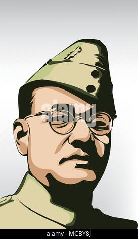 Subash Chandra Bose (1897 - 1945) Indian nationalist  hero in India Stock Vector