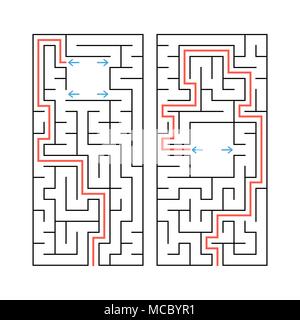 A set of two rectangular labyrinths. Simple flat vector illustration isolated on white background. With the answer Stock Vector