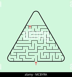 Triangular labyrinth with an input and an exit. A simple flat vector illustration isolated on a green background. With a place for your image. Stock Vector