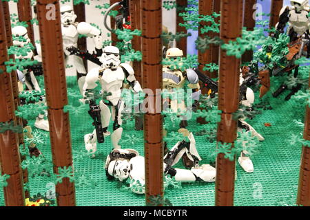 Lego Star Wars Storm Troopers in Forest Diorama Stock Photo