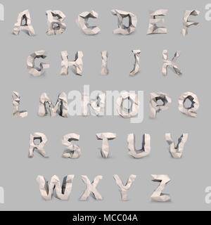 Capital latin  font in low poly style. Stock Vector