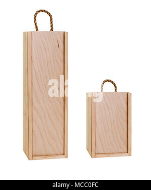 Blank wooden vine packs in two sizes with handle. Isolated on white. Stock Photo