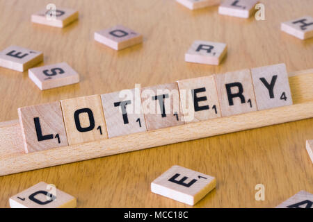 Scrabble letters spelling out the word Lottery Stock Photo