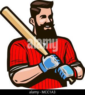 Baseball player holding baseball bat. Sport concept. Cartoon vector illustration Stock Vector