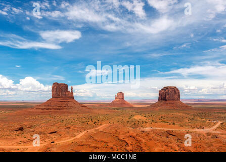 The world famous Merrick butte, East and West Mitten in Monument Valley inside the Navajo Nation in the state of Arizona and Utah, USA Stock Photo